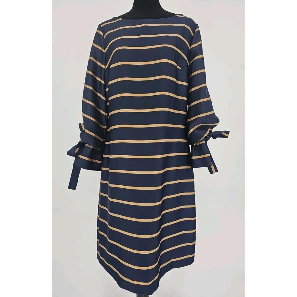 Banana Republic Navy Striped Poet Sleeve with Ties Shift Dress, Sz. 10‎